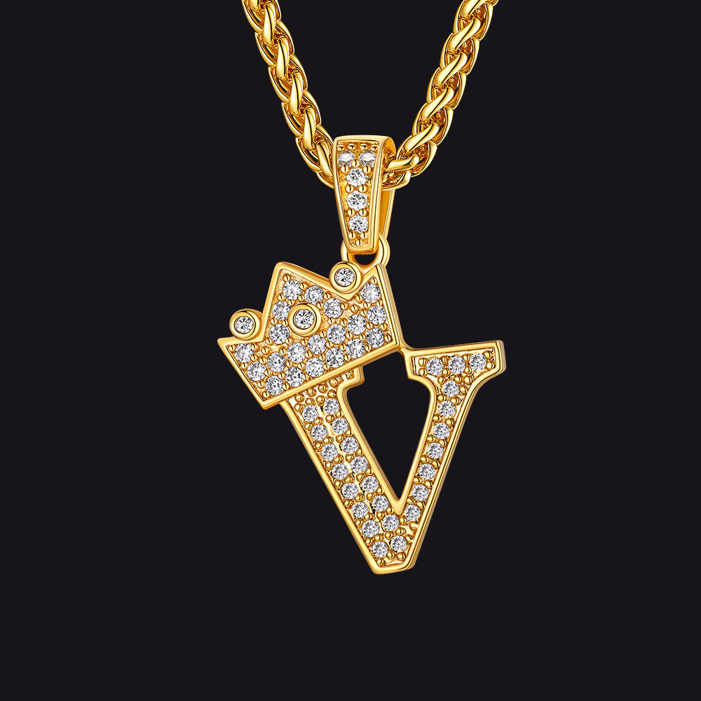 Sparkly Bling Crown Diamond Initial Letther Necklace for
