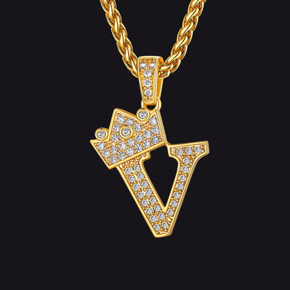 Sparkly Bling Crown Diamond Initial Letther Necklace for