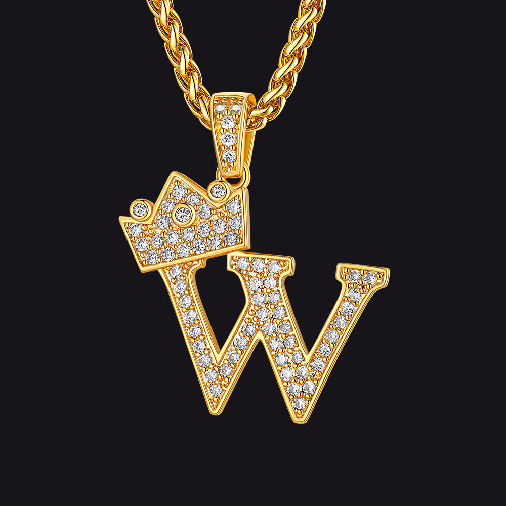 Sparkly Bling Crown Diamond Initial Letther Necklace for