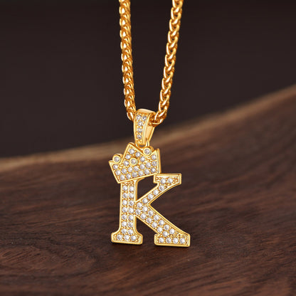 Sparkly Bling Crown Diamond Initial Letther Necklace for