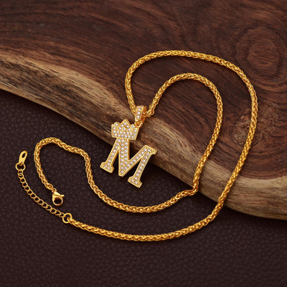 Sparkly Bling Crown Diamond Initial Letther Necklace for