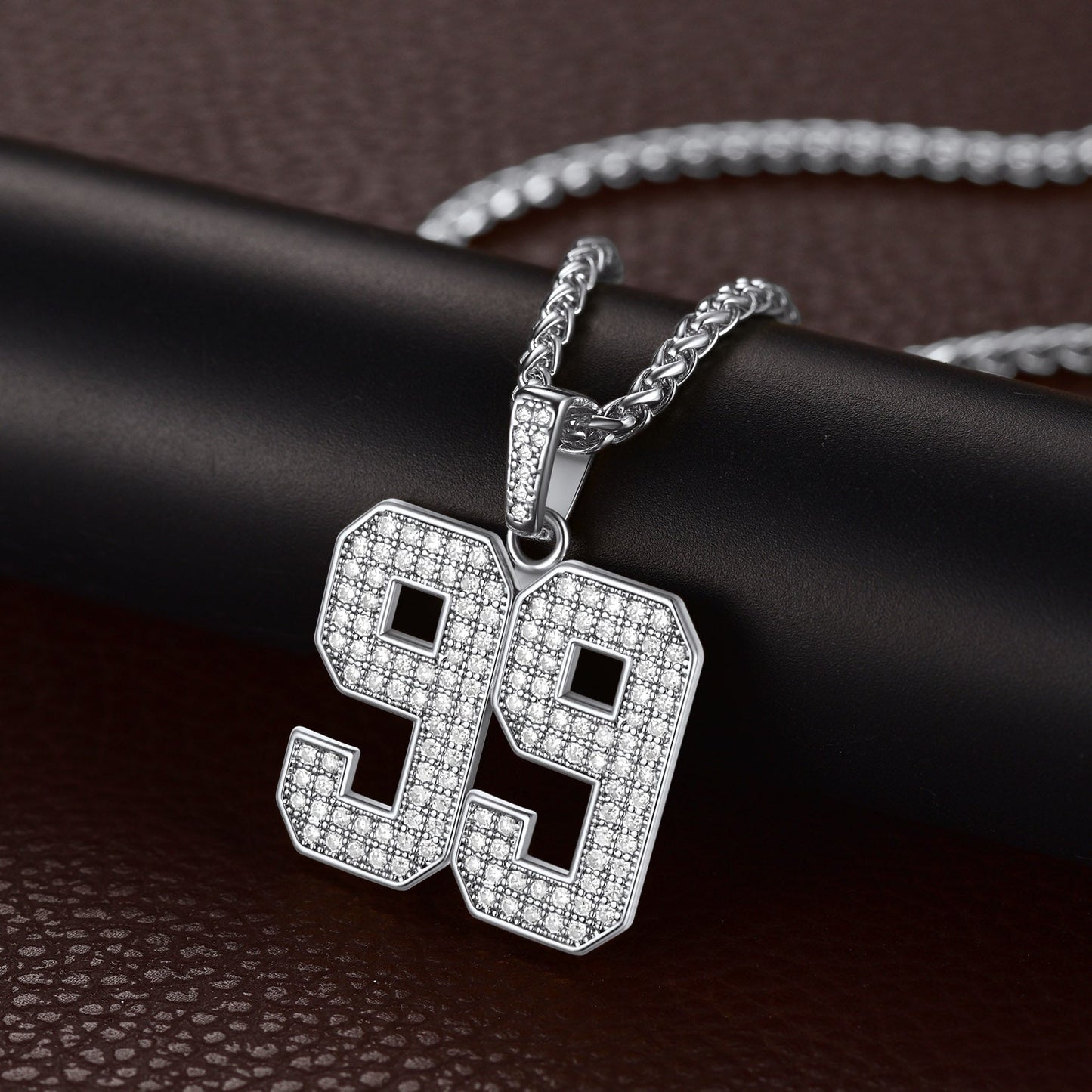 Custom Diamond Baseball Jersey Number Necklace for