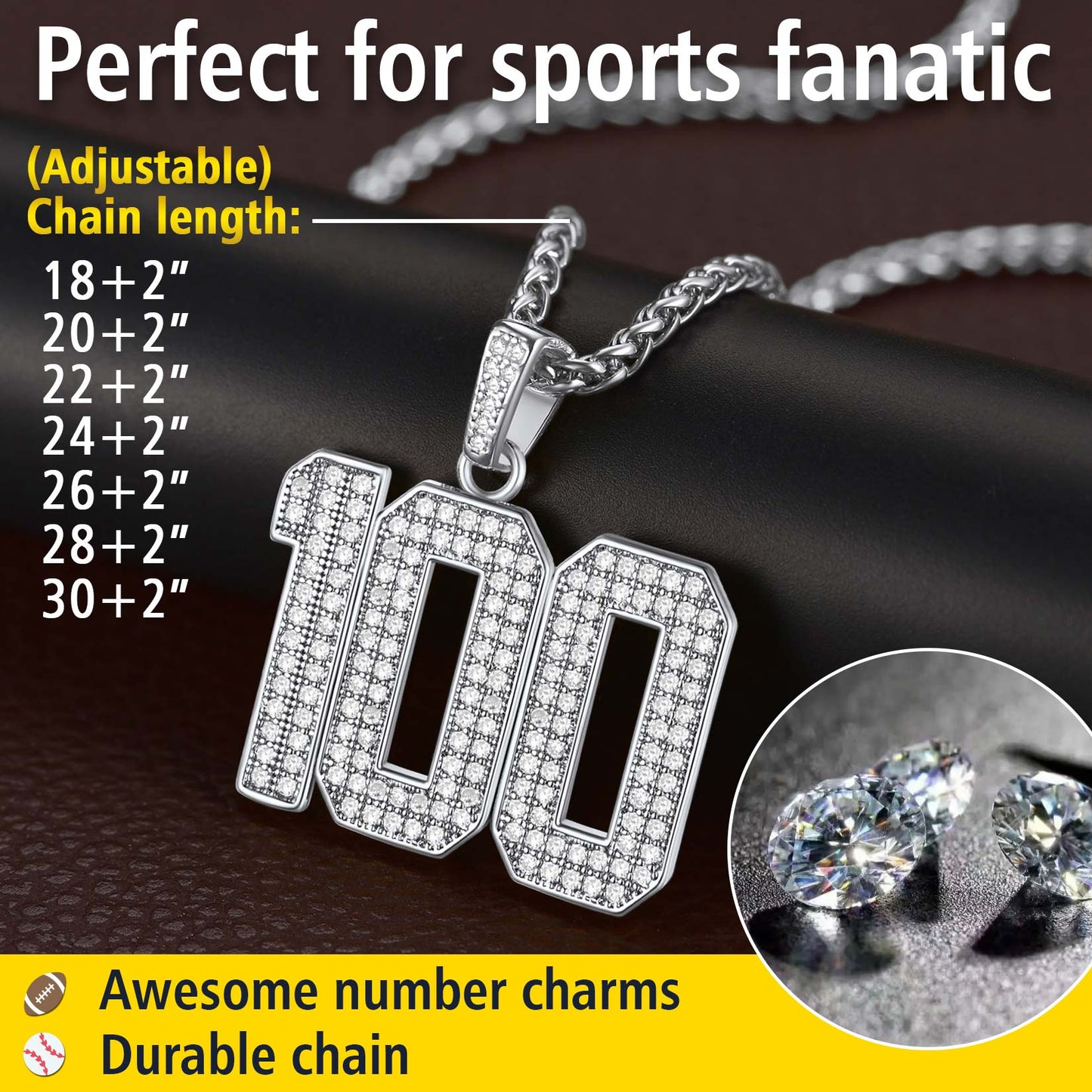 Gameday Custom Jersey Number Necklace With Cz for Sports Fan Cool Gifts