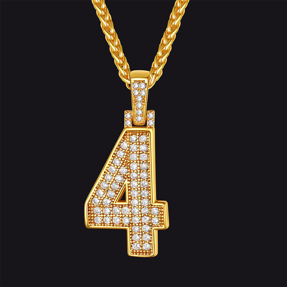 Gold Number Initial Chain Necklace With Cubic Zirconia for