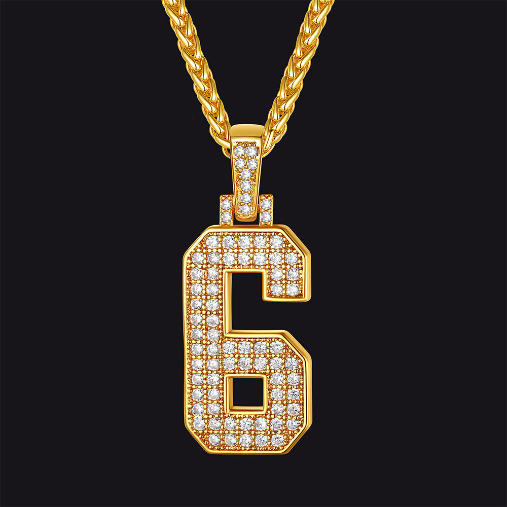Gold Number Initial Chain Necklace With Cubic Zirconia for