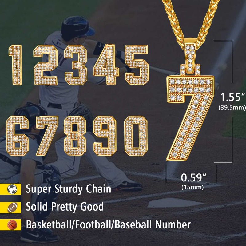 Gold Number Initial Chain Necklace With Cubic Zirconia for