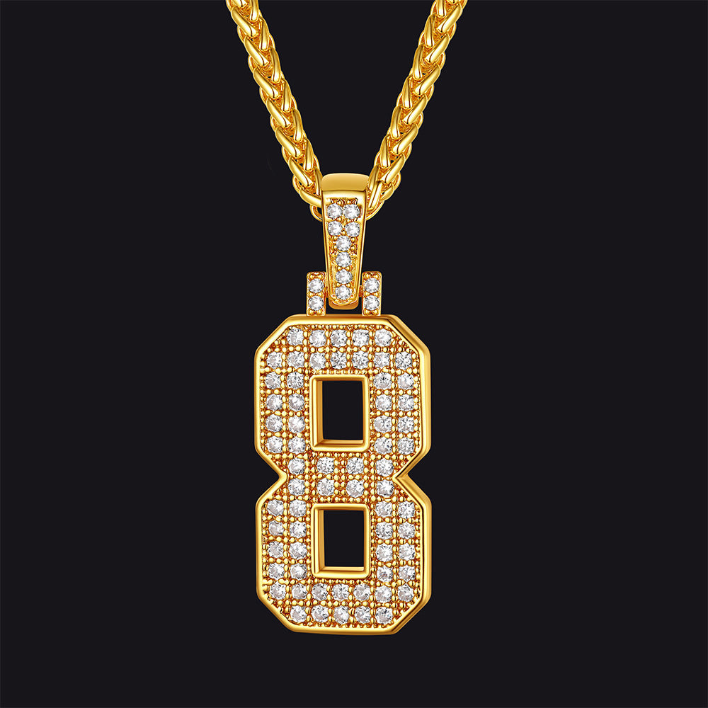 Gold Number Initial Chain Necklace With Cubic Zirconia for
