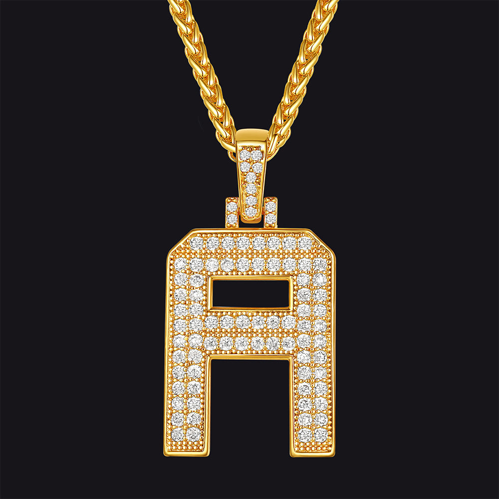 Gold Number Initial Chain Necklace With Cubic Zirconia for