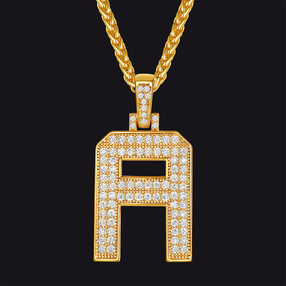 Gold Number Initial Chain Necklace With Cubic Zirconia for