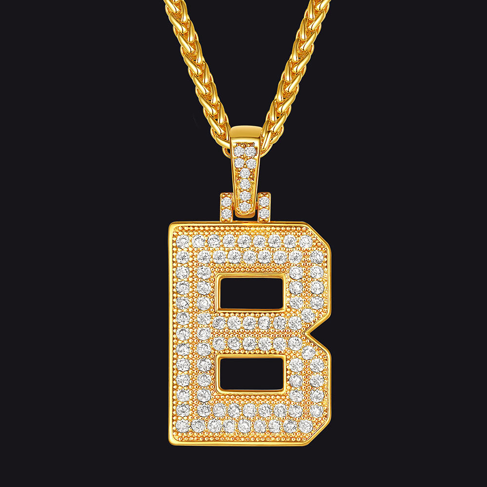 Gold Number Initial Chain Necklace With Cubic Zirconia for