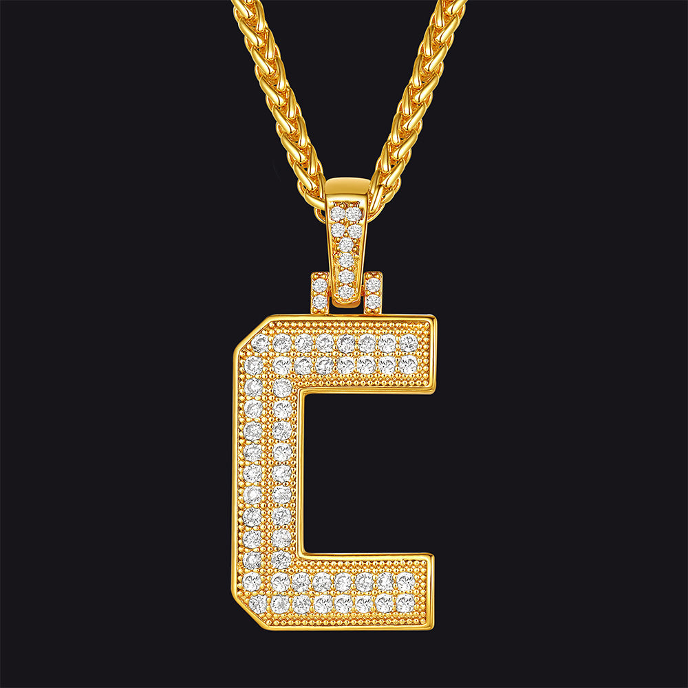 Gold Number Initial Chain Necklace With Cubic Zirconia for
