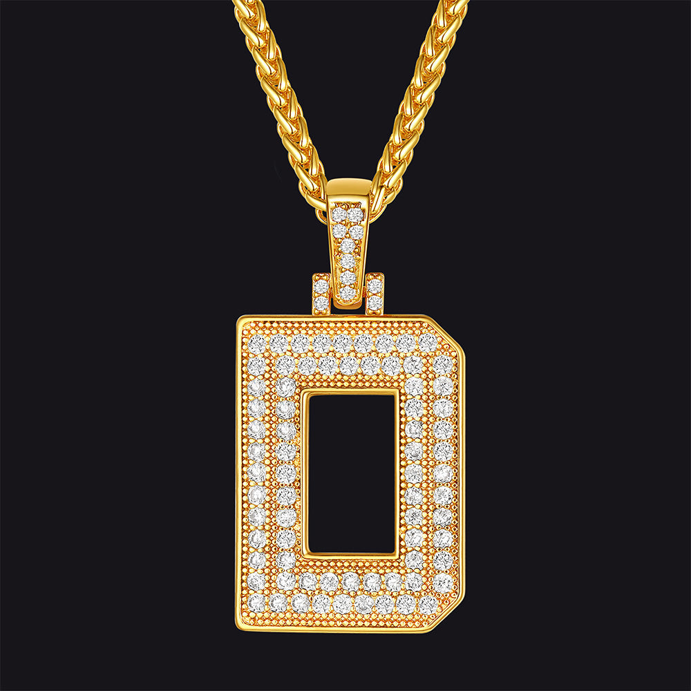 Gold Number Initial Chain Necklace With Cubic Zirconia for