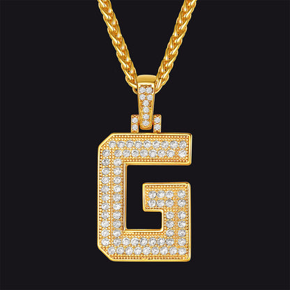Gold Number Initial Chain Necklace With Cubic Zirconia for