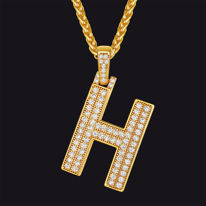 Gold Number Initial Chain Necklace With Cubic Zirconia for