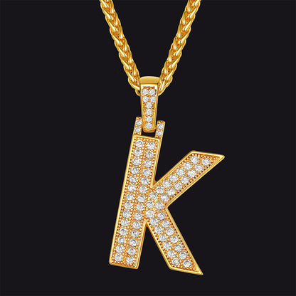 Gold Number Initial Chain Necklace With Cubic Zirconia for