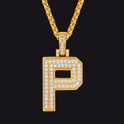 Gold Number Initial Chain Necklace With Cubic Zirconia for