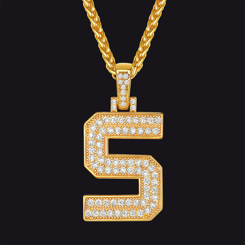Gold Number Initial Chain Necklace With Cubic Zirconia for