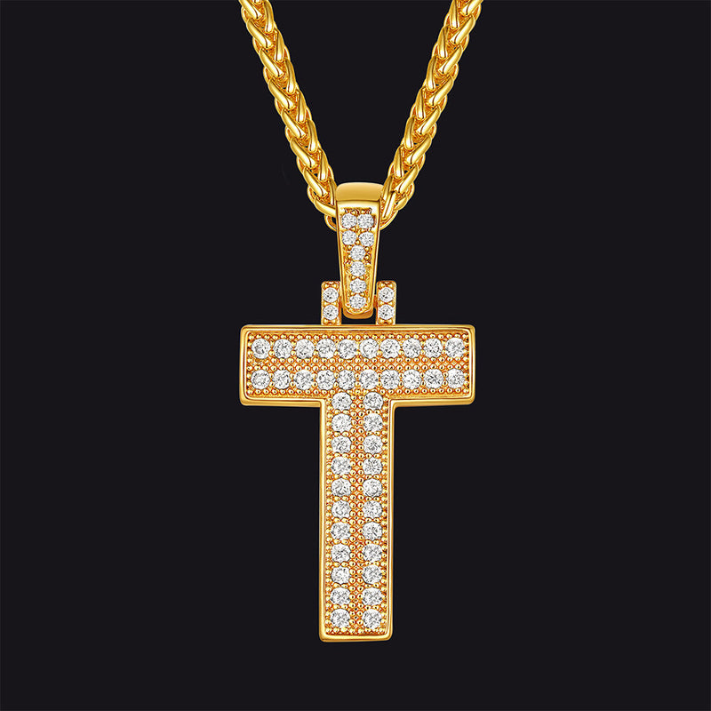 Gold Number Initial Chain Necklace With Cubic Zirconia for