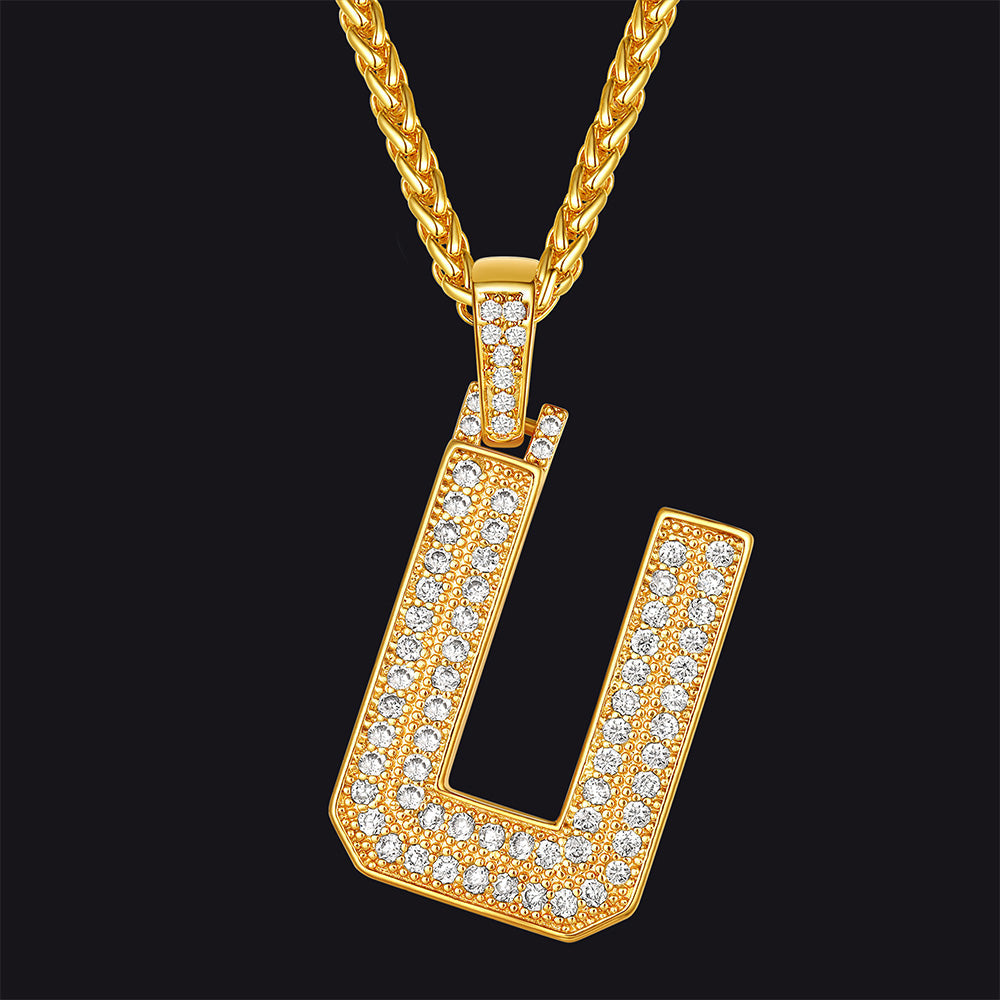 Gold Number Initial Chain Necklace With Cubic Zirconia for