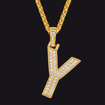 Gold Number Initial Chain Necklace With Cubic Zirconia for