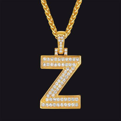 Gold Number Initial Chain Necklace With Cubic Zirconia for