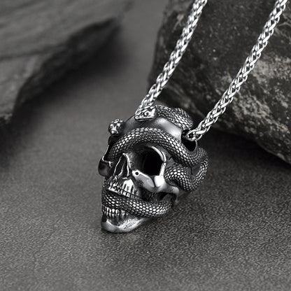 Gothic Snake Skull Pendant Necklace for
