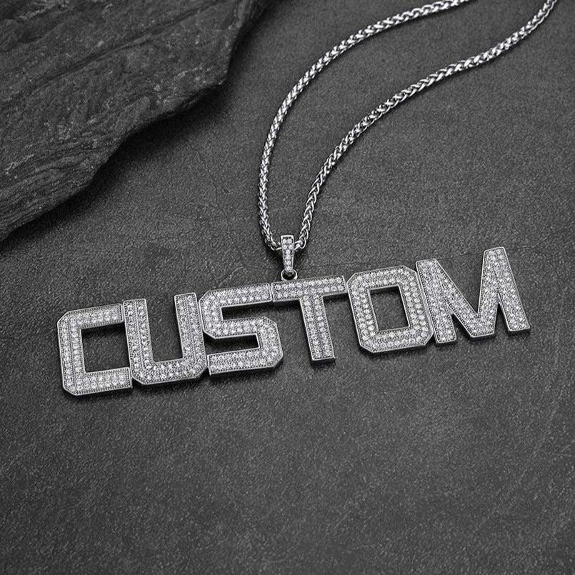 Custom Name Letter Pendant Necklace With Cz Stones for