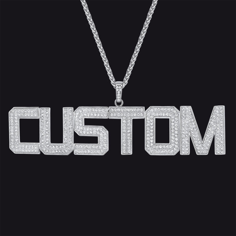Custom Name Letter Pendant Necklace With Cz Stones for