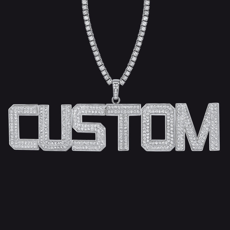 Custom Name Letter Pendant Necklace With Cz Stones for