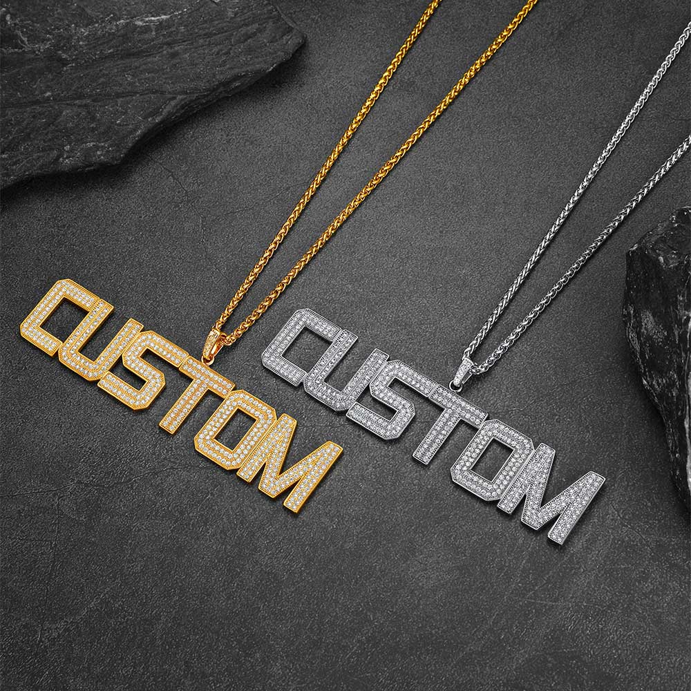 Custom Name Letter Pendant Necklace With Cz Stones for