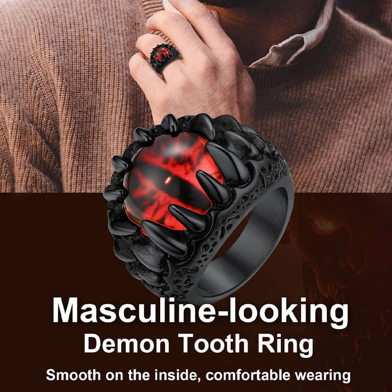 Gothic Dragon Teeth Red Evil Eyes Ring for