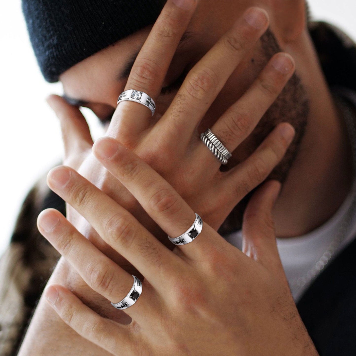 Black Onyx Ring Diamond Ring in Sterling Silver