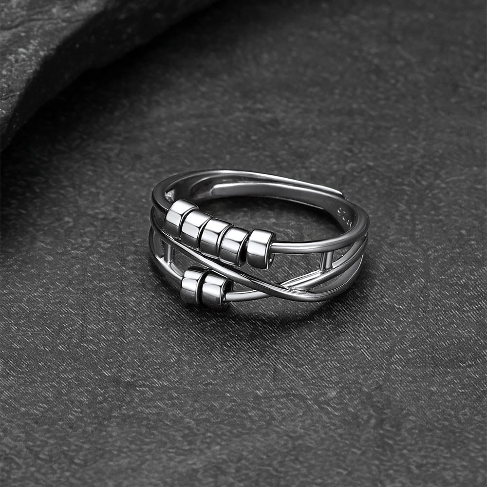 925 Sterling Silver Bead Anxiety Adjustable Ring for