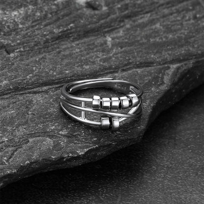925 Sterling Silver Bead Anxiety Adjustable Ring for