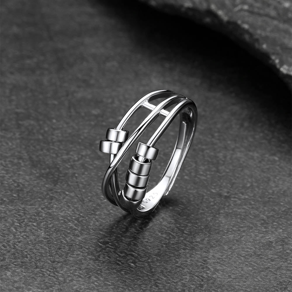 925 Sterling Silver Bead Anxiety Adjustable Ring for
