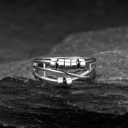 925 Sterling Silver Bead Anxiety Adjustable Ring for