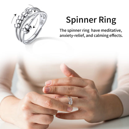 925 Sterling Silver Bead Anxiety Adjustable Ring for