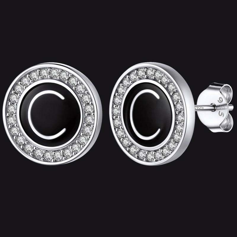 Personalized Black Initial Letter Stud Earrings for
