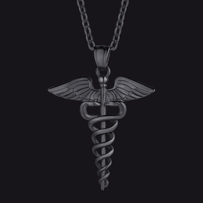 The Caduceus of Hermes Winged Snake Pendant Necklace