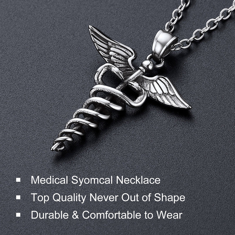The Caduceus of Hermes Winged Snake Pendant Necklace