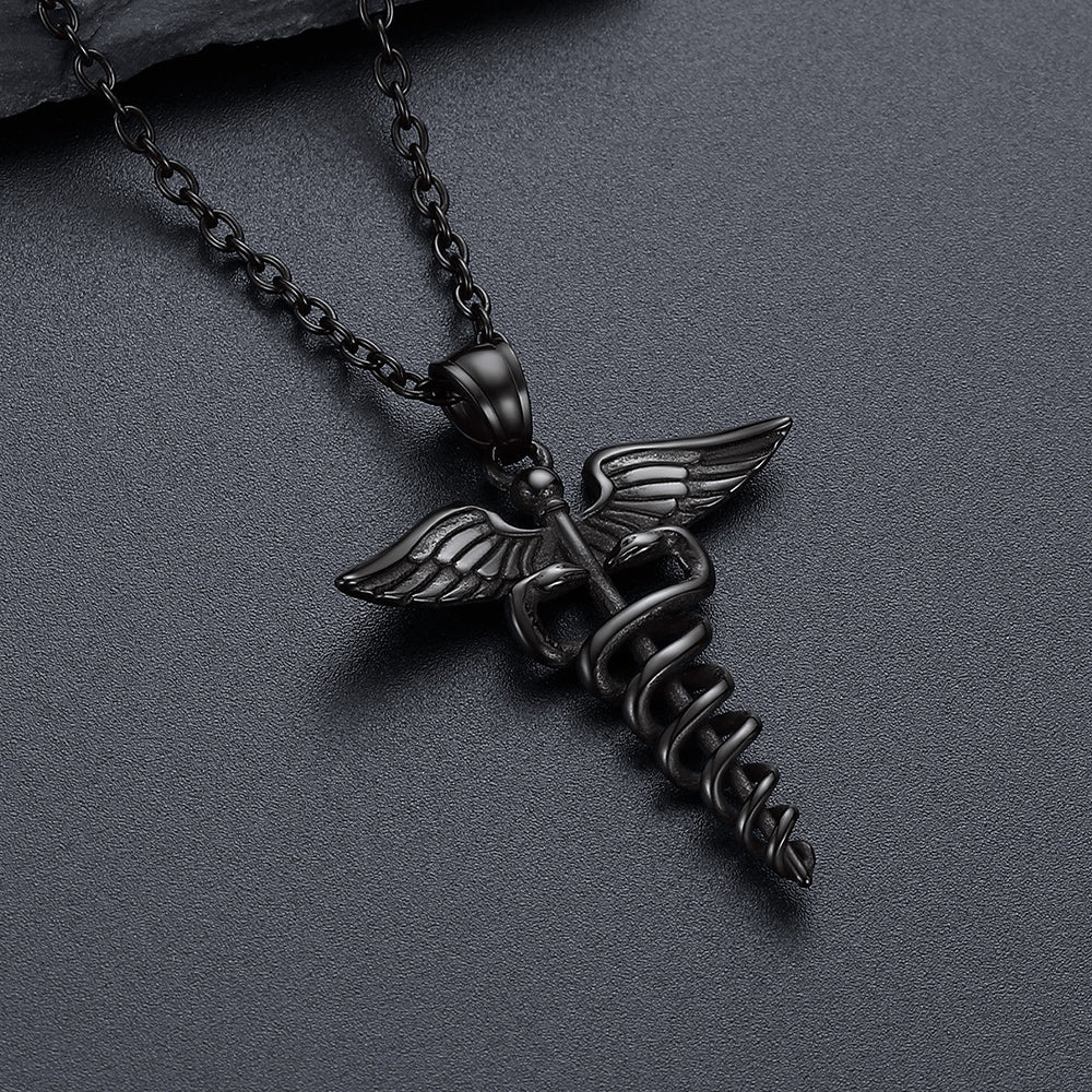 The Caduceus of Hermes Winged Snake Pendant Necklace