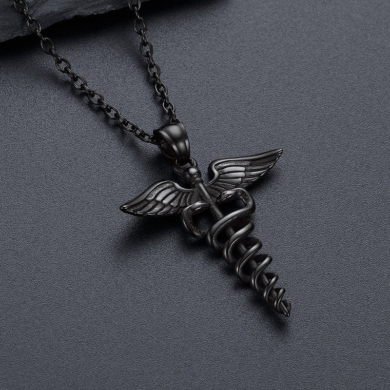 The Caduceus of Hermes Winged Snake Pendant Necklace