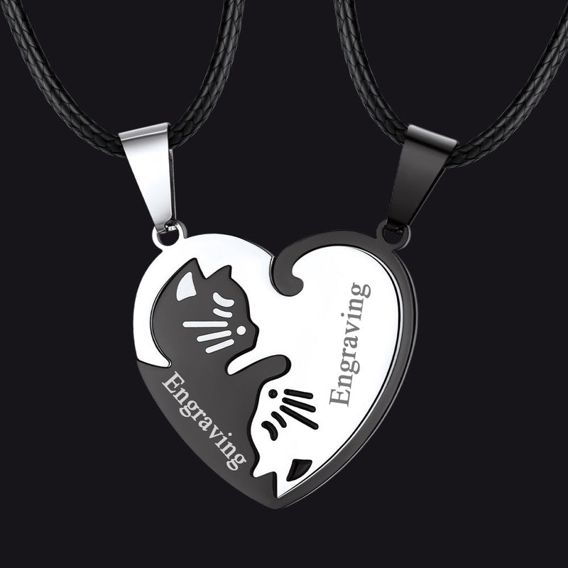 Custom Cat Heart Matching Puzzle Necklaces for Couples Bff
