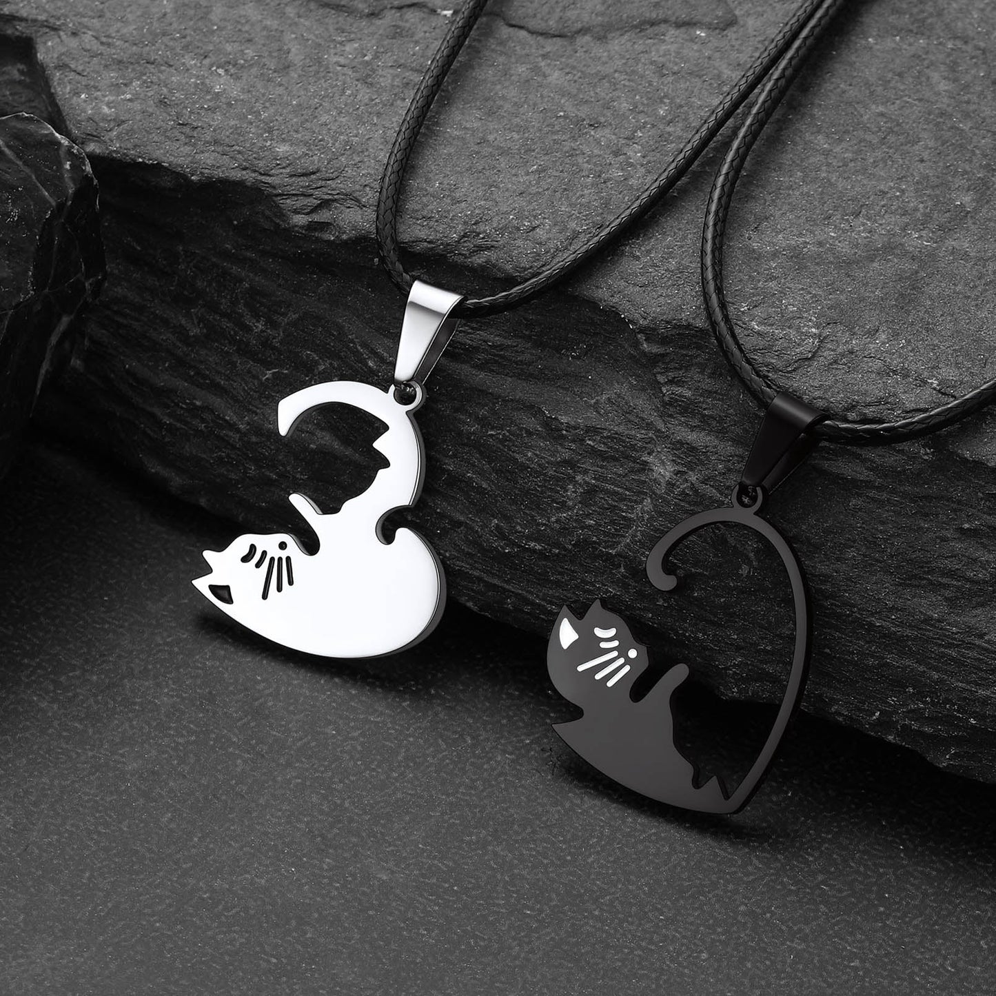 Custom Cat Heart Matching Puzzle Necklaces for Couples Bff