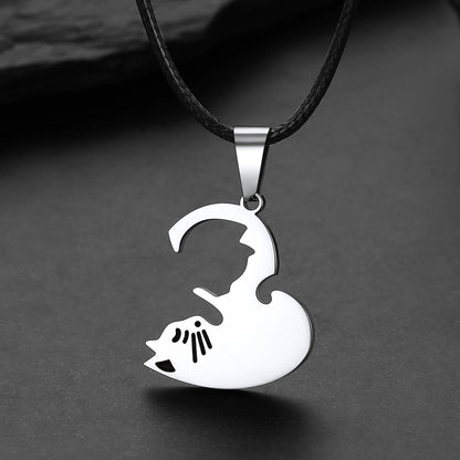 Custom Cat Heart Matching Puzzle Necklaces for Couples Bff