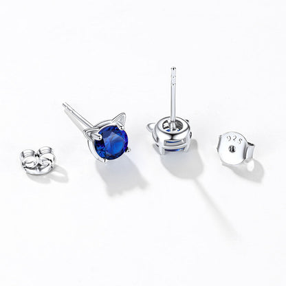 Silver Birthstone Cat Stud Earrings for Cat Lovers
