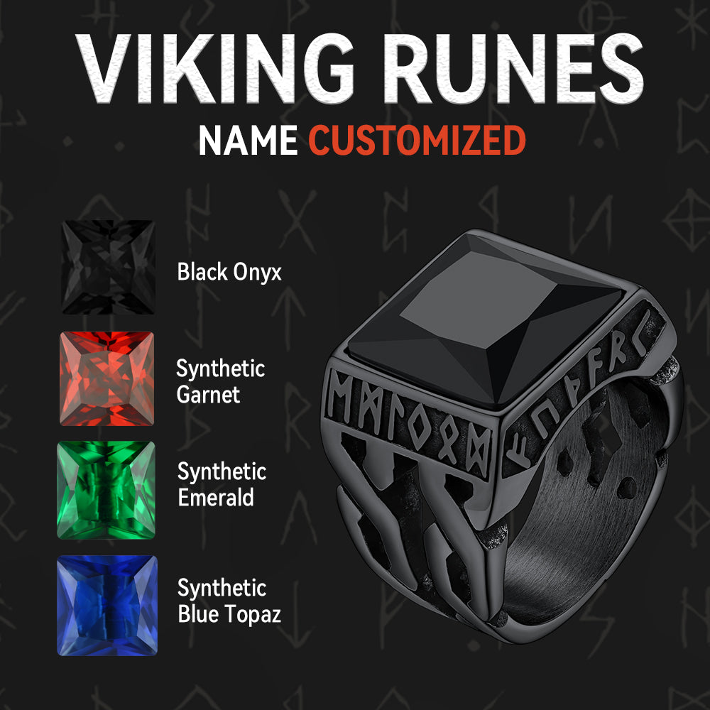 Custom Celtic Gemstone Ring With Runes for