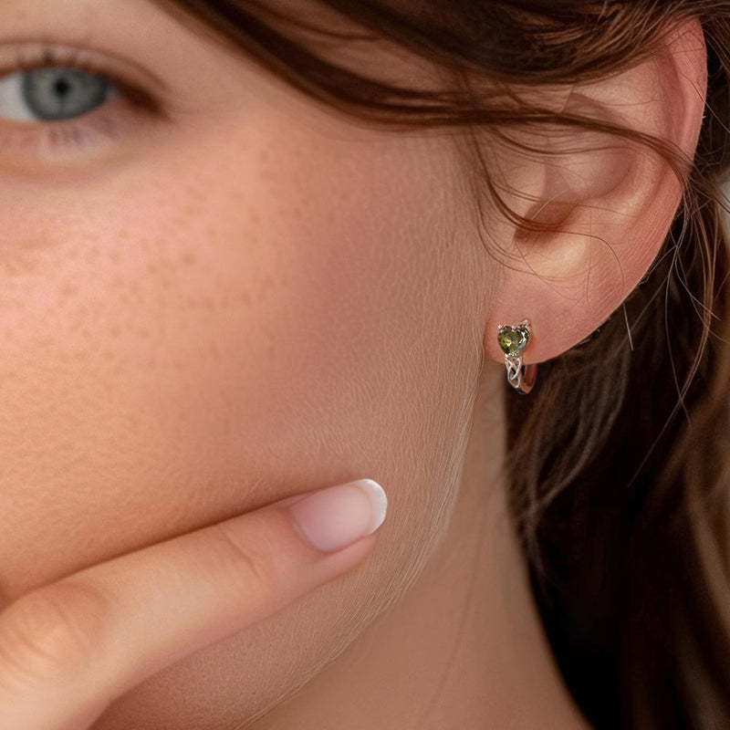 Sterling Silver Celtic Hoop Earrings With Birthstone for