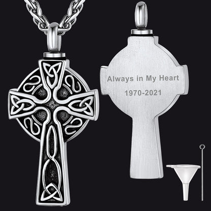 Custom Celtic Cross Urn Necklace for Ashes Cremation Jewelry