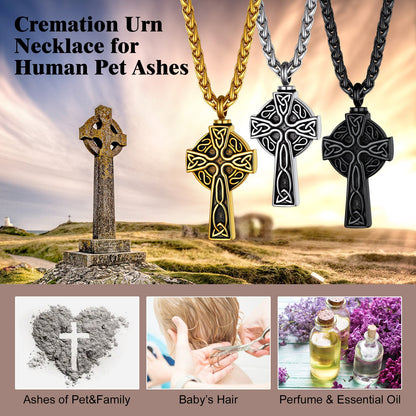 Custom Celtic Cross Urn Necklace for Ashes Cremation Jewelry